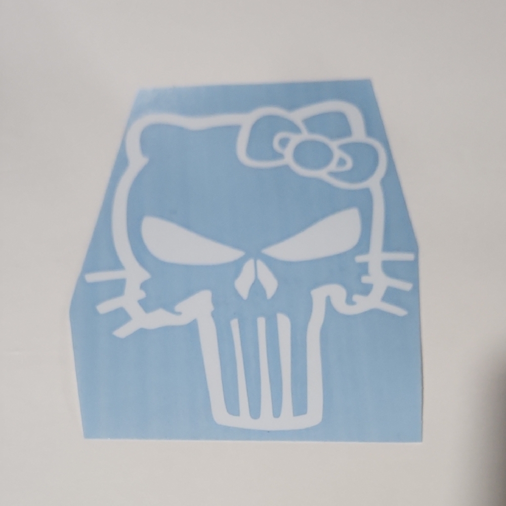 Hello Kitty Punisher Skull Decal with Bow 5x4 White